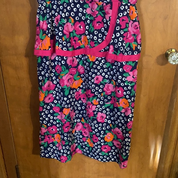 Vintage Navy And Pink Flower Print Dress Sz 12 - Picture 3 of 10